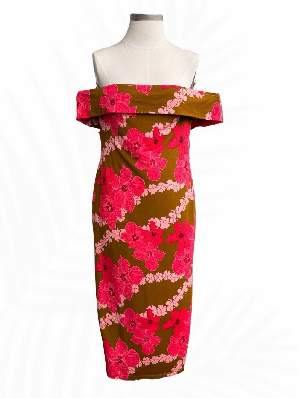 NWT LexBreezy Hawaii Off Shoulder Orchid Lei Midi Dress XL Aloha Wear